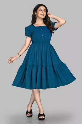 Raiyani Enterprise Women Fit and Flare Dark Blue Midi/Calf Length Dress