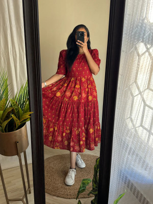 AURIPRX FASHION Anarkali Gown(Red)