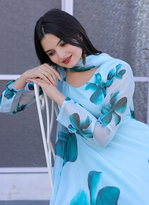 DHYAN CREATION ONLINE Anarkali Gown(Light Blue)