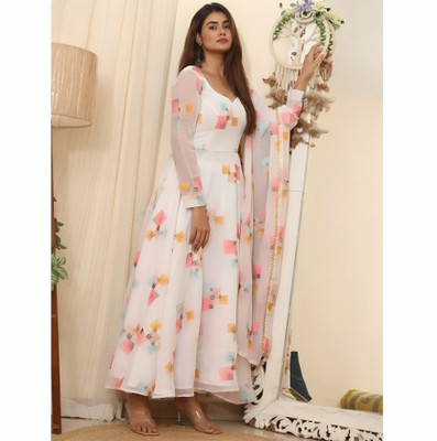 hotixo Anarkali Gown(White)