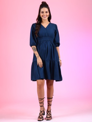 Krunal Raiyani Women Fit and Flare Blue Dress