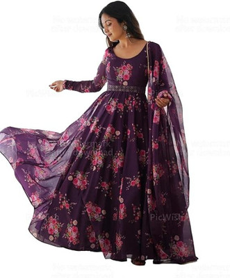 mitva enterprise Anarkali Gown(Purple)