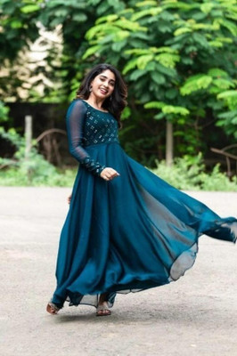 shiv creation Anarkali Gown(Blue)