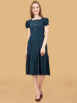 Raiyani Enterprise Women Fit and Flare Dark Blue Knee Length Dress