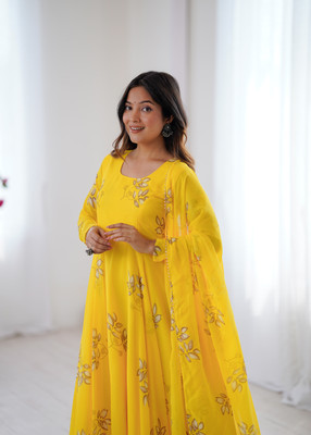 PARV ENTERPRISE Anarkali Gown(Yellow)