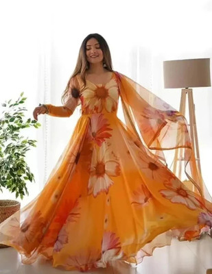 KROOZ Flared/A-line Gown(Orange)