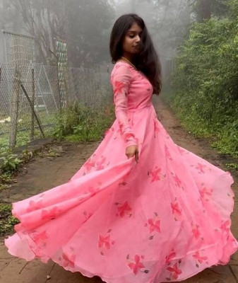 MBI CREATION Anarkali Gown(Pink)