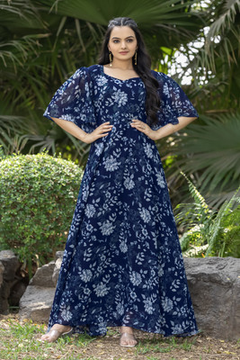 JS CREATIVE Anarkali Gown(Blue)