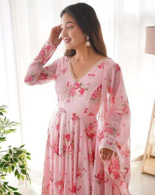 MAA FASHION HUB Anarkali Gown(Pink)