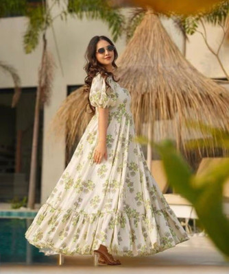 shivay enterprise Anarkali Gown(White)