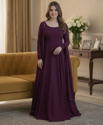 AKSHU CREATION Anarkali Gown(Purple)
