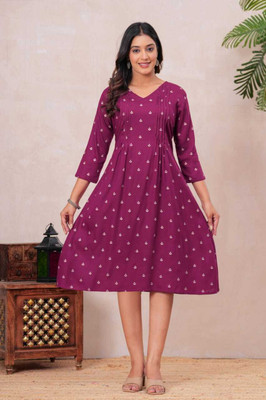 meyora Women Printed Flared Kurta(Purple)