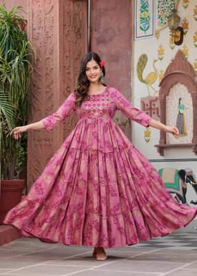 CHARVI CREATION Flared/A-line Gown(Purple)