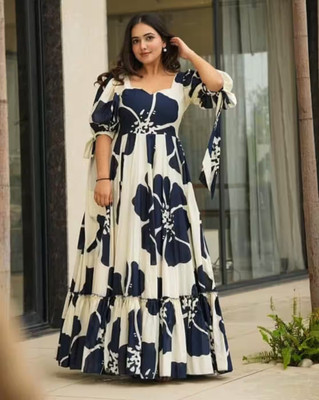 digambara Anarkali Gown(Blue, Beige)