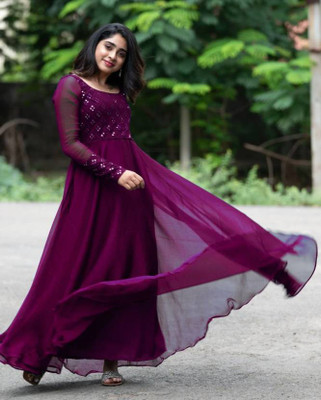 BAMLIZA WEAR Flared/A-line Gown(Purple)