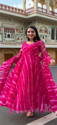 DJCM FASHION HUB Anarkali Gown(Pink)