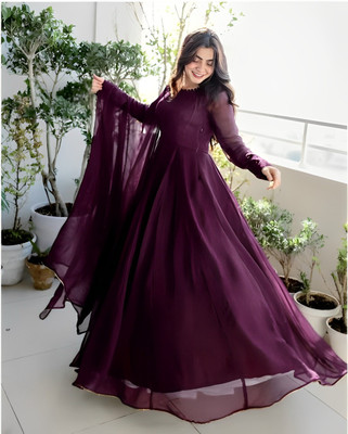 JISHA CLOTHING Anarkali Gown(Purple)