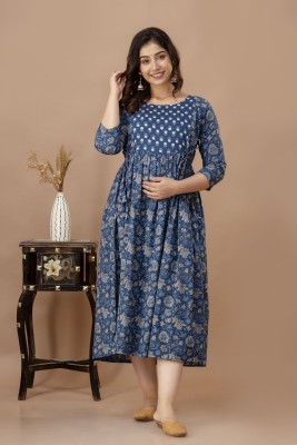 renuka creations Women Printed Anarkali Kurta(Blue)