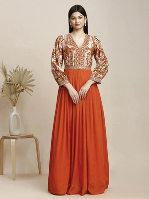 Madhuram Textiles Anarkali Gown(Orange)