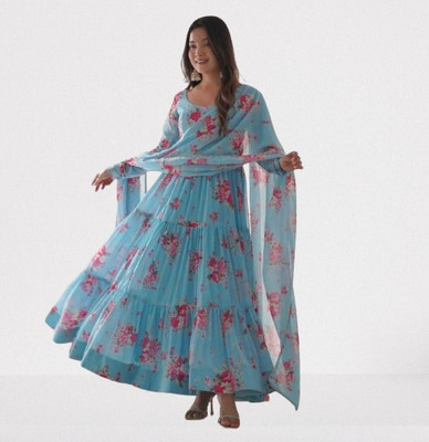 Gargi Impex Flared/A-line Gown(Light Blue)