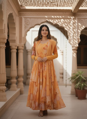 KRUTIKSHA CREATION Anarkali Gown(Orange)