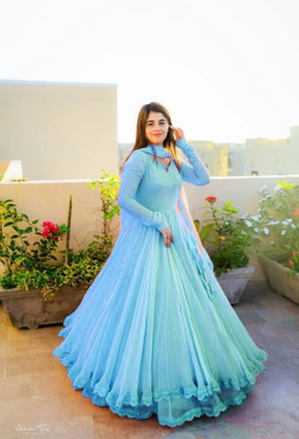 pramukh creation Anarkali Gown(Light Blue)
