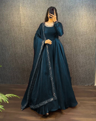 ADITYCREATION Anarkali Gown(Dark Blue)