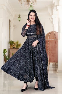 DHYAN FASHION HUB Anarkali Gown(Black)