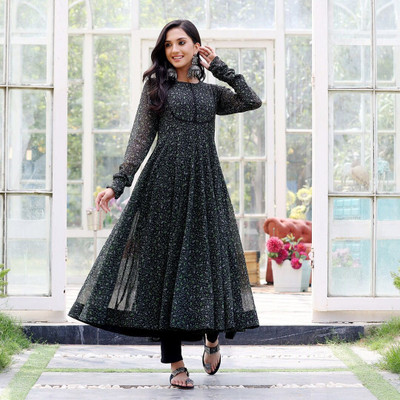 BLACK SCISSOR Flared/A-line Gown(Black)