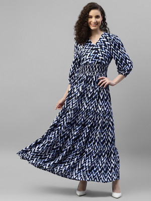 Raiyani Enterprise Women Fit and Flare Blue Maxi/Full Length Dress