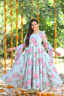 DRI ENTERPRISE Anarkali Gown(White)