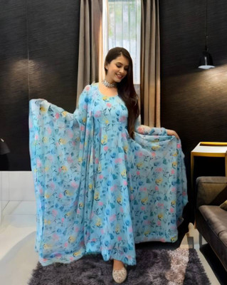 DRJENTERPRISE Anarkali Gown(Light Blue)