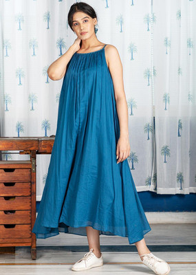 Pimu Women Maxi Blue Ankle Length Dress