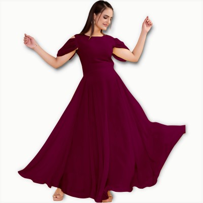 Jash Creation Women Fit and Flare Purple Dress