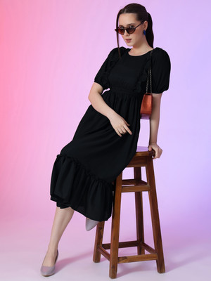 Raiyani Enterprise Women Fit and Flare Black Knee Length Dress