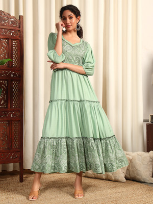 MEERANSHI LIVING Flared/A-line Gown(Light Green)