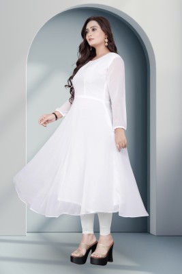 dramfashion Anarkali Gown(White)