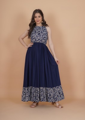 INDIANIC Flared/A-line Gown(Blue)