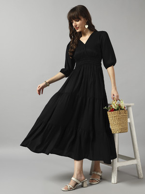 Jash Creation Women Fit and Flare Black Maxi/Full Length Dress