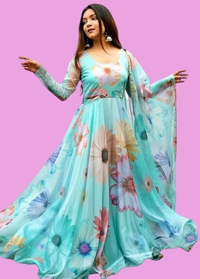 Prime Poster Anarkali Gown(Light Blue)