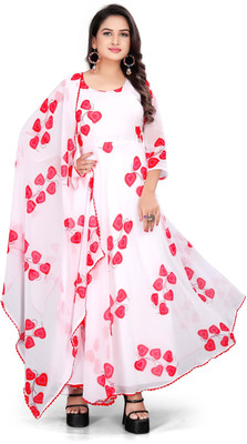Muni Creation Flared/A-line Gown(White, Red)