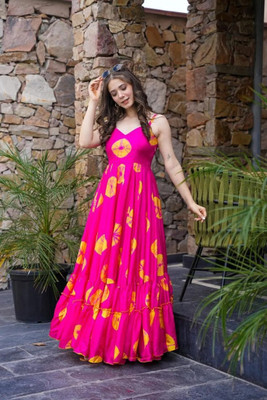 HouseOfCommon Women Gown Pink Maxi/Full Length Dress