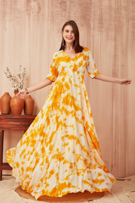 Odd by chansi Trendz Flared/A-line Gown(Yellow)