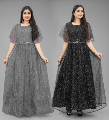 DECOFIN Flared/A-line Gown(Grey, Black)