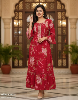 Geet Fashion Anarkali Gown(Red)