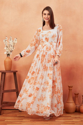 Odd by chansi Trendz Flared/A-line Gown(White)