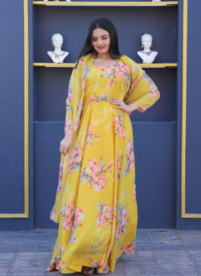 MAA FASHION HUB Anarkali Gown(Yellow)