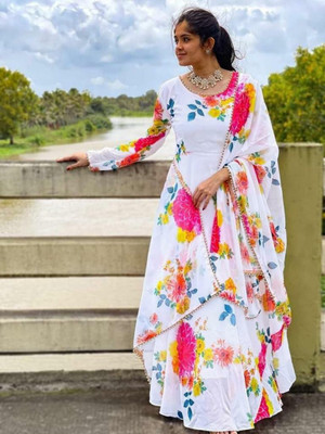 PANJURLI Anarkali Gown(White)