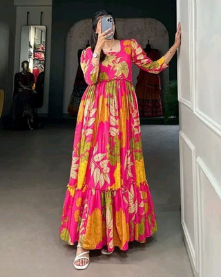 Vanray Fashion Anarkali Gown(Pink)