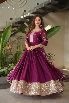 Om Creation Anarkali Gown(Purple)